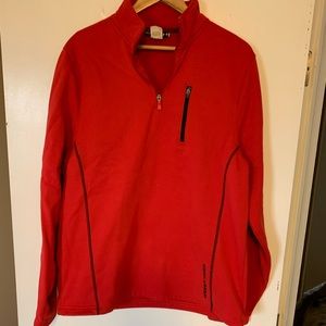 Men’s red crew neck with zip.